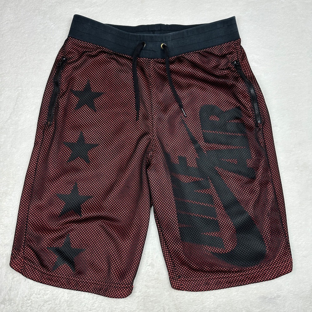 Nike Air Mens Red Black Mesh Basketball Shorts Stars Zipper Pockets Small